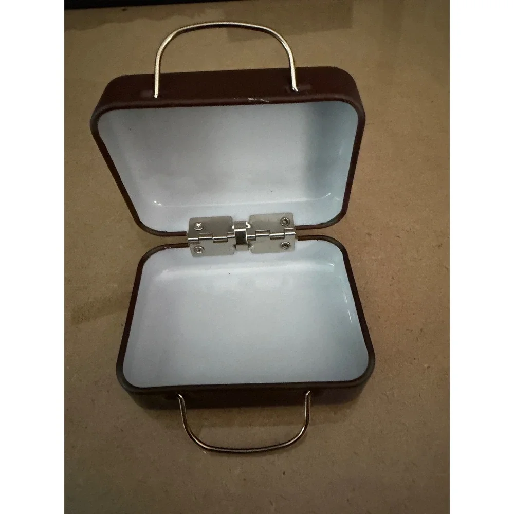 Vintage Style Luggage Tin Box London Travel Theme Hinged Handle Storage Case New